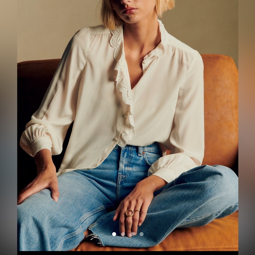 Sézane Ecru Silk Chlo Top